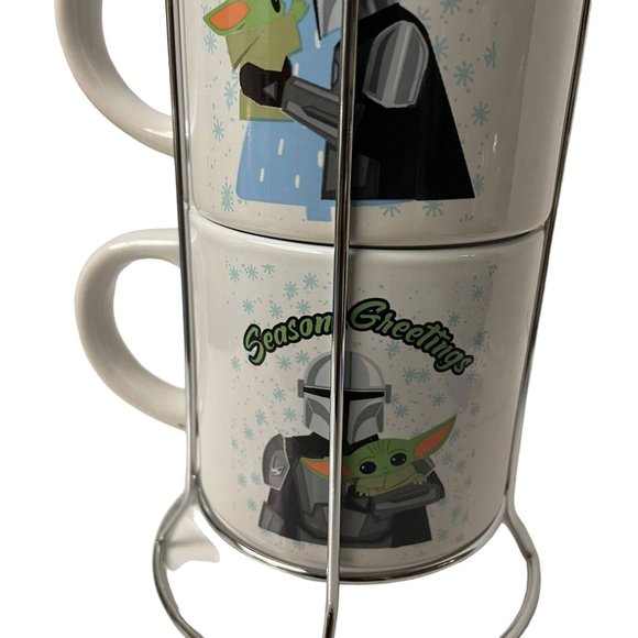 Silver Buffalo STAR WARS The Mandalorian Mug Cup Stackable Set 4 Metal Rack - Picture 2 of 9